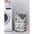thumbnail image 3 of Floral Laundry Bag, Doodle Blossoming Petals with Leaves Flourish Summer Gardening Hand Drawn, Basket with Handles Drawstring Closure for Laundromats, 13" x 19", Charcoal Grey White, by Ambesonne, 3 of 4