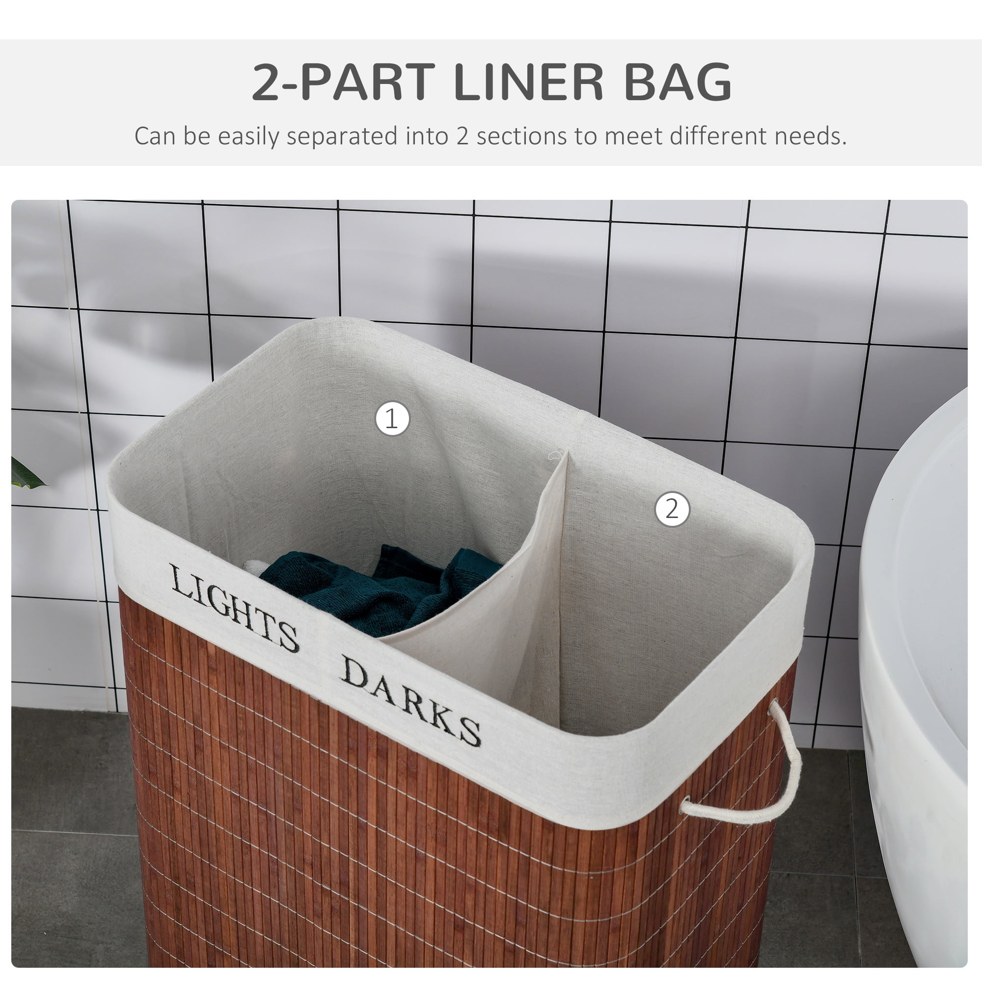 HOMCOM Bamboo Laundry Basket, Collapsible Laundry Hamper, Brown