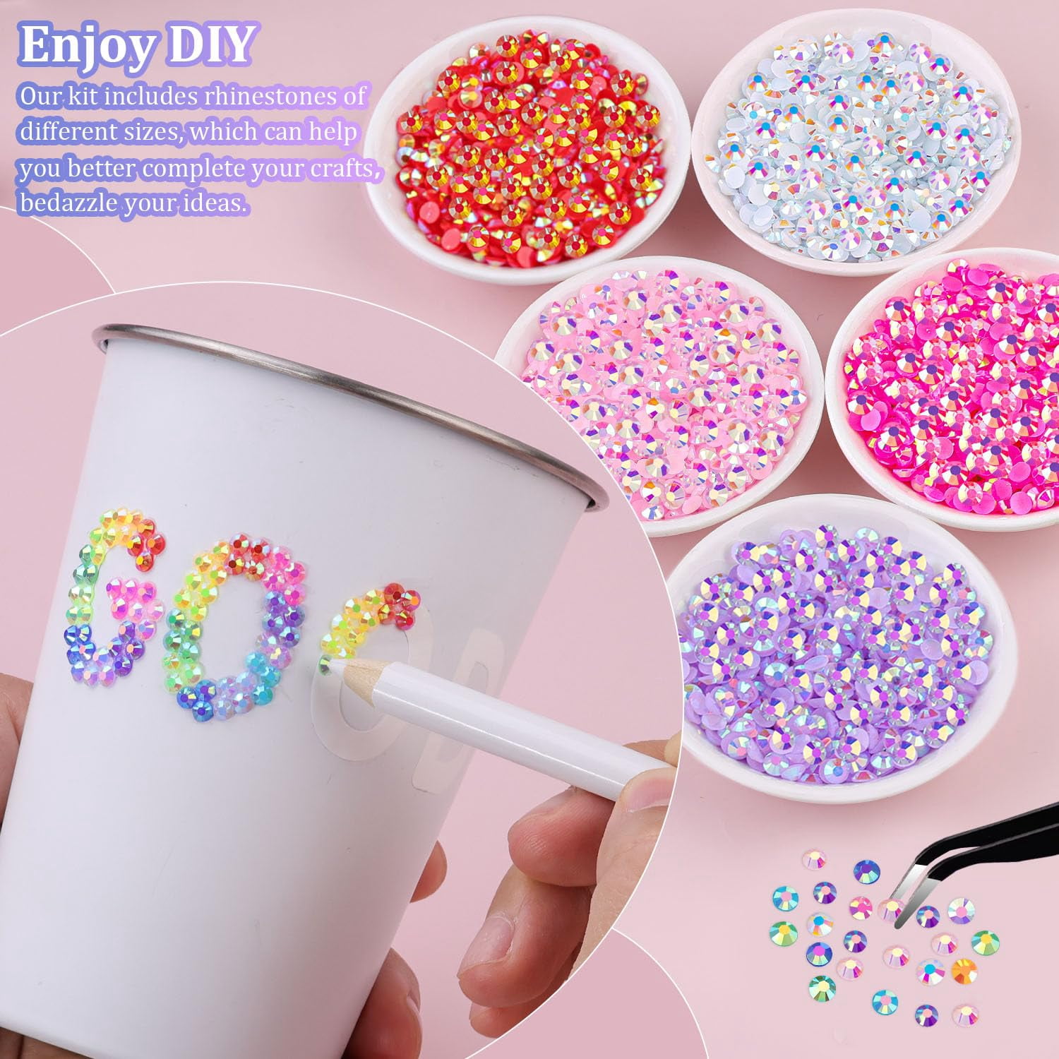 12000Pcs Resin  Rhinestones for Bedazzling, Multicolor 3mm Flatback Gems for Diamond Art, Bedazzler Kit with 3Pcs 10ml B7000 Jewelry Glue for Nail Art Crafting Book Makeup