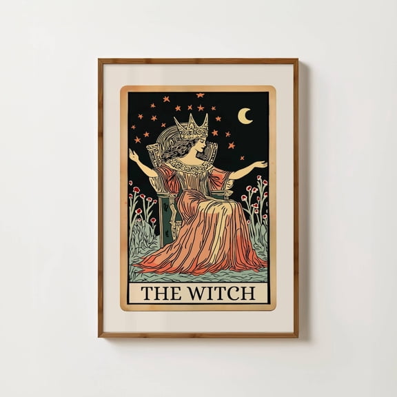 Witch Tarot Card Print Vintage Witchy Print Dark Academia Cottagecore Art Sun Moon Tarot Art Witch Gothic Mystical Prints Home Decor #820, Unframed Poster Size 8x12