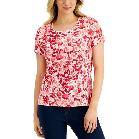 Karen Scott Womens Scoop Neck Short Sleeve Top New Red Amore S