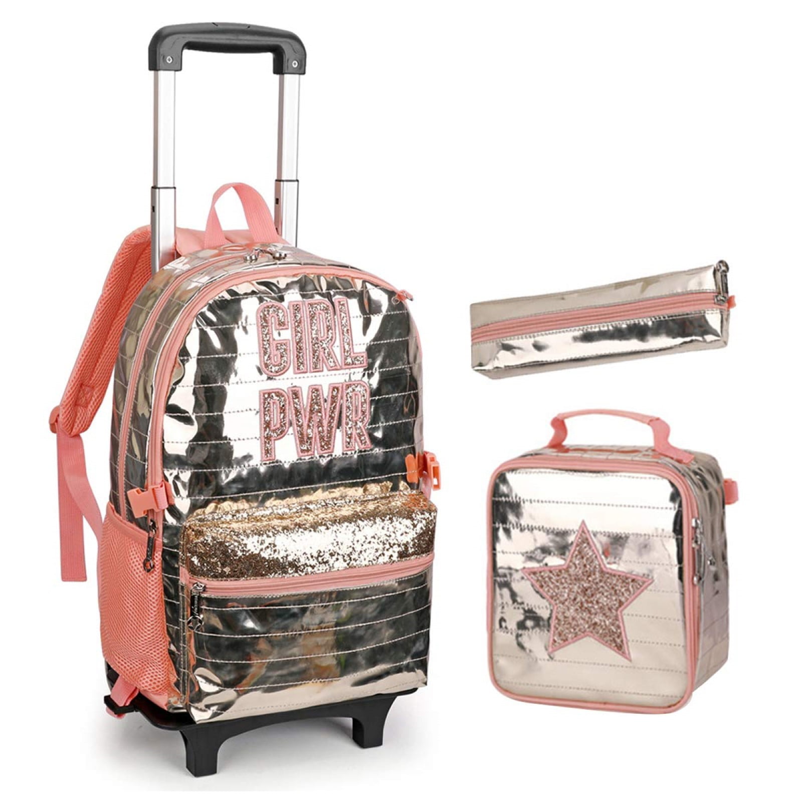 IvyH Kids Rolling Backpack,3pcs Set School Rolling Bookbag Sequin