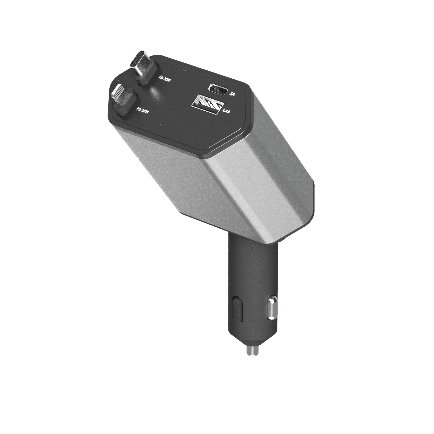 ZSOU 4-in-1 Retractable Car Charger with USB-C and Lightning Cables, Dual USB Ports