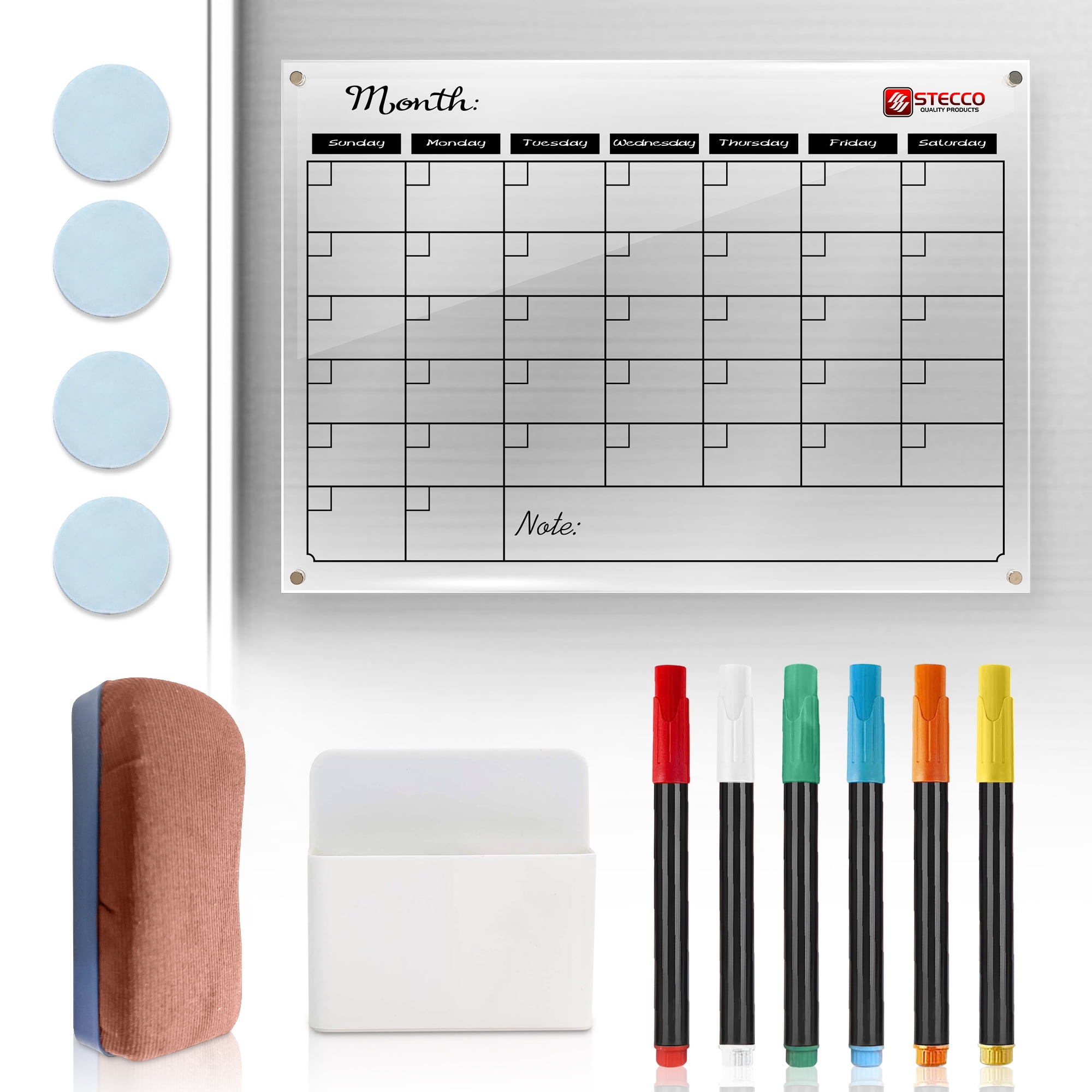 STECCO Kitchen Dry Erase Fridge Calendar. Acrylic Dry Erase