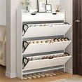 thumbnail image 3 of HLL 6.5" D Narrow Shoe Storage Cabinet Front-Drop Shoe Rack Small Narrow Door Indoors Bedroom Dustproof Storage Artifact Ultra-thin Flip Bucket Shoe Cabinet White 39"L x 7"W x 49"H, 3 of 9