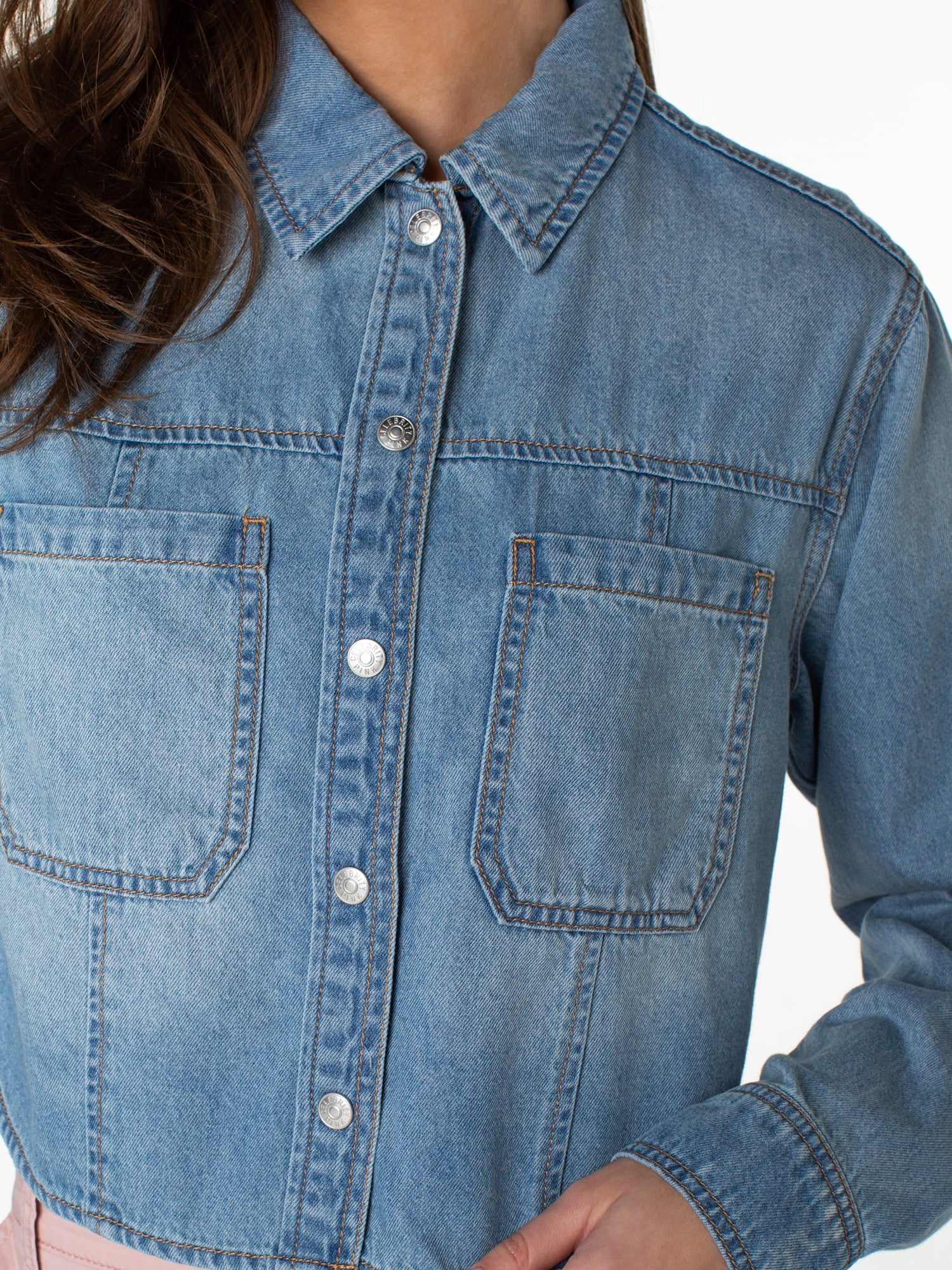 Celebrity Pink Women's and Women's Plus Hi Low Button Down Denim Top, Sizes XS-4X