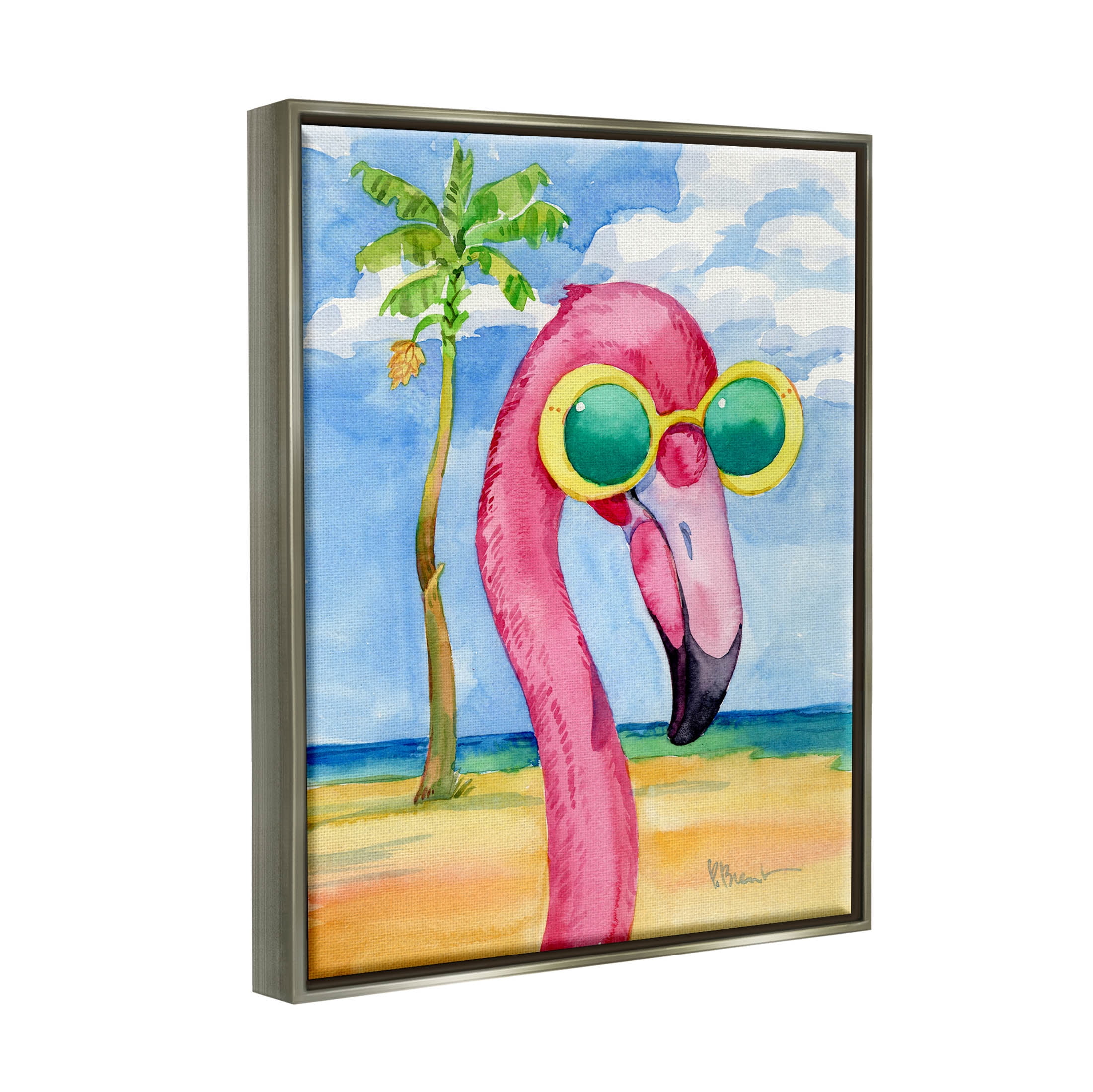 Stupell Industries Looking Good Flamingo Tropical Painting Luster Gray Floating Framed Canvas Print Wall Art, Design by Paul Brent
