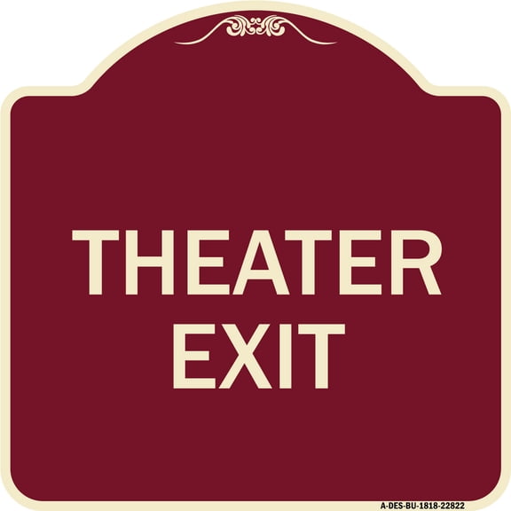 SignMission Designer Series Sign - Theater Exit | Burgundy 18" X 18" Heavy-Gauge Aluminum Architectural Sign | Protect Your Business & Municipality | Made in the USA