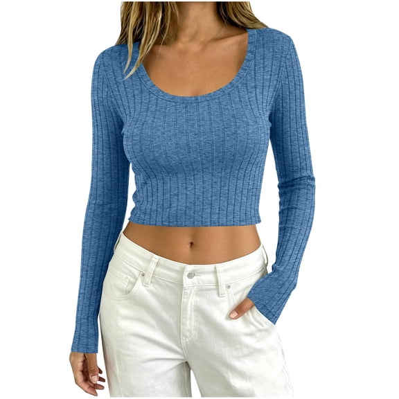 yillto Women Crop Sweaters Tops Ribbed Knit Lightweight Long Sleeve Soft Comfy Plain Tops Clothes