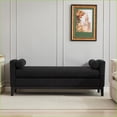 thumbnail image 3 of Upholstered Bench 66.34”W Elegant Fluted Wood Legs with 2 Bolster Pillows for Bedroom Living Room Entryway | Black | Boucle, 3 of 11