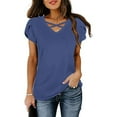 thumbnail image 2 of Women’s Petal Sleeve Tops Fashion Crossover Strappy Loose T-Shirt Summer V-Neck Pullover Tee,Blue,XXL, 2 of 7