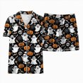 thumbnail image 5 of CAUYDY Girls Halloween Satin Pajamas Set Short Sleeve Sleepwear Button Down Loungewear 2 Piece Pjs Shorts Set,8-9 Y, 5 of 6