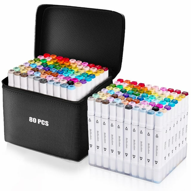 Marcadores de alcohol Brillcolors, 80 colores, con doble punta, recargables