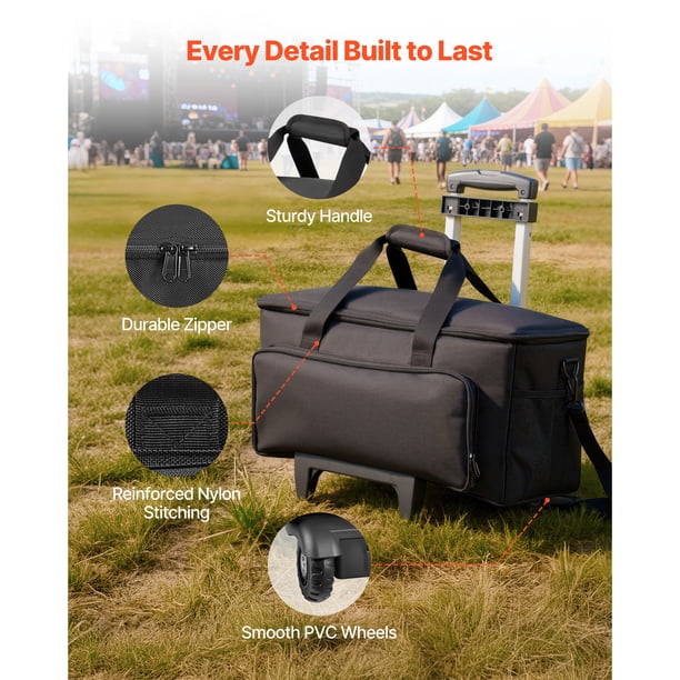 KFFKFF Rolling DJ Cable Bag, 1680D, Padded Gig Bag with Wheels, 6