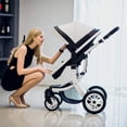 thumbnail image 3 of Leather 2 in 1 Baby Stroller,Two Way Stroller,Car Seat Newborn Bassinet,travel white folding baby stroller,baby Carriage Pram ShopWise Round, 3 of 20