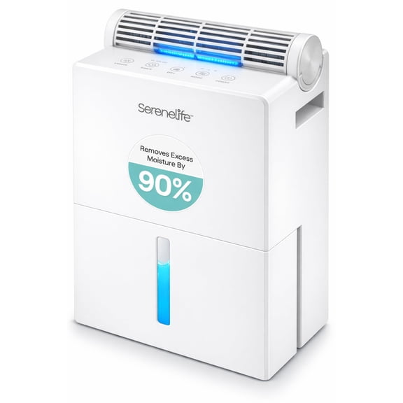 SereneLife 91 Oz Home Dehumidifier – Quiet Bedroom, Bathroom & Basement Moisture Remover with Drying Base, Timer, Sleep Mode & Smart Humidity Control, Covers Up to 1200 Sq Ft (White, 9 x 6 x 13 In)