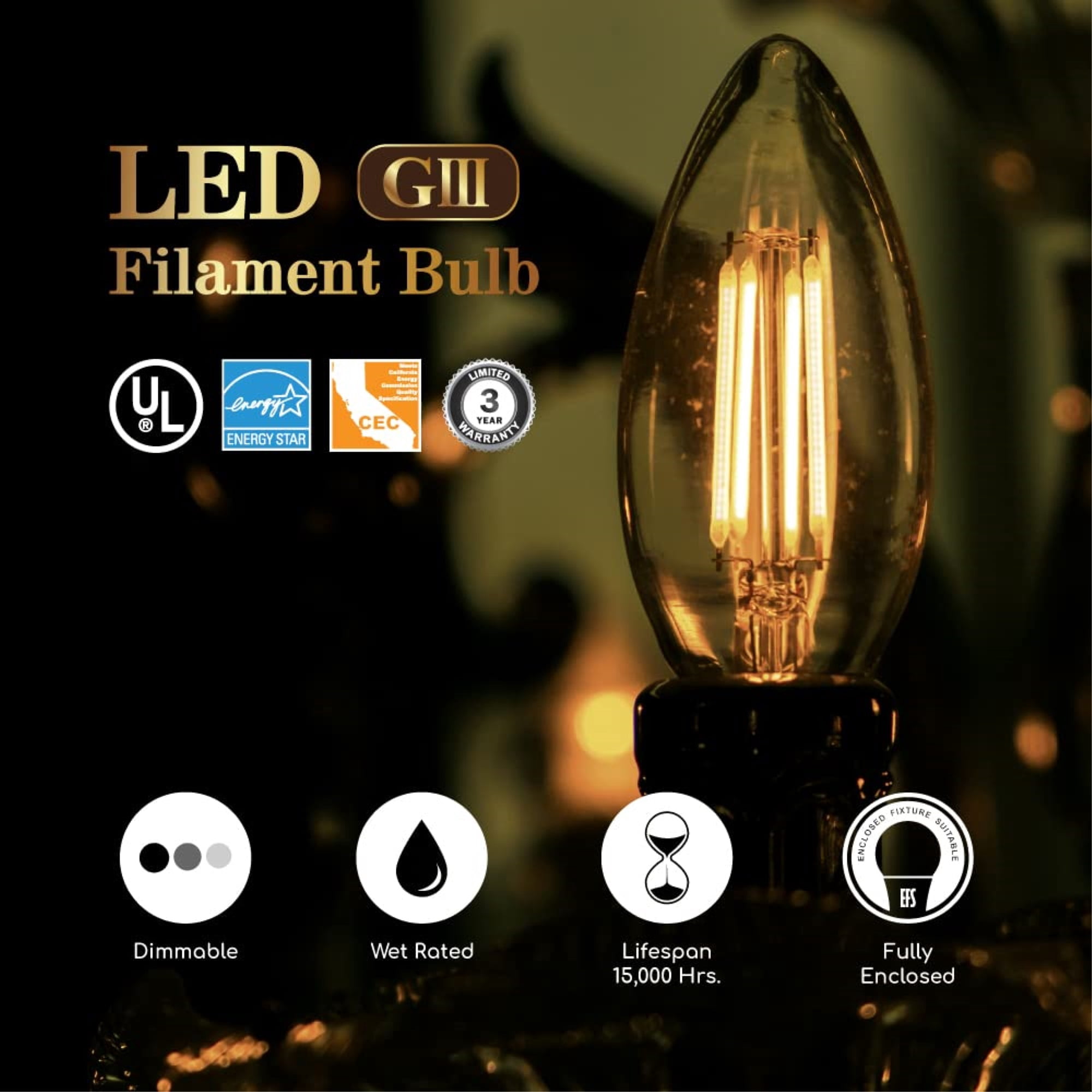 4 Pack B10 Led Bulb E12 60 Watt Equivalent Soft White