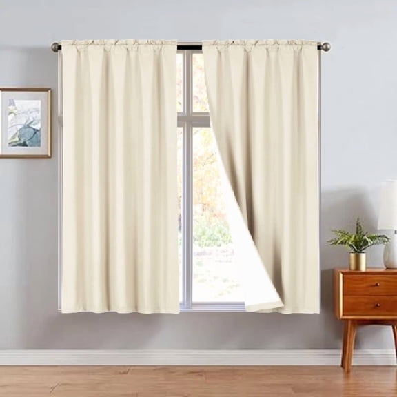Gorgeous Home Linen 2 Panels Ivory Solid Color Rod Pocket Foam Lined Window Curtain Drape 37" Width x 63" Length Each Pc