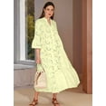 thumbnail image 2 of Women'S 2025 Lace Eyelet Embroidery Maxi Dress V-Neck Trumpet Sleeve Boho Flowy Swing Dress Light Yellow XXL, 2 of 7
