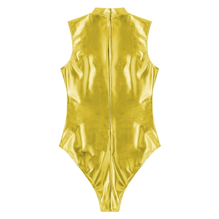 【NONCODE】Chatier Slit Sleeveless One Piece Sxiwei Womens One Piece Sleeveless Leotard Shiny Leather