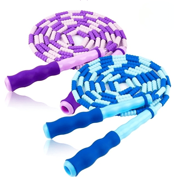 2 Pcs Rope for Kids - Adjustable Soft Skipping Rope with Skin-Friendly Foam Handles for Kids, Boys, Girls, Children - Outdoor Fun Activity, Great Party Favor, Exercise Activity & Fitness(Blue and Pur