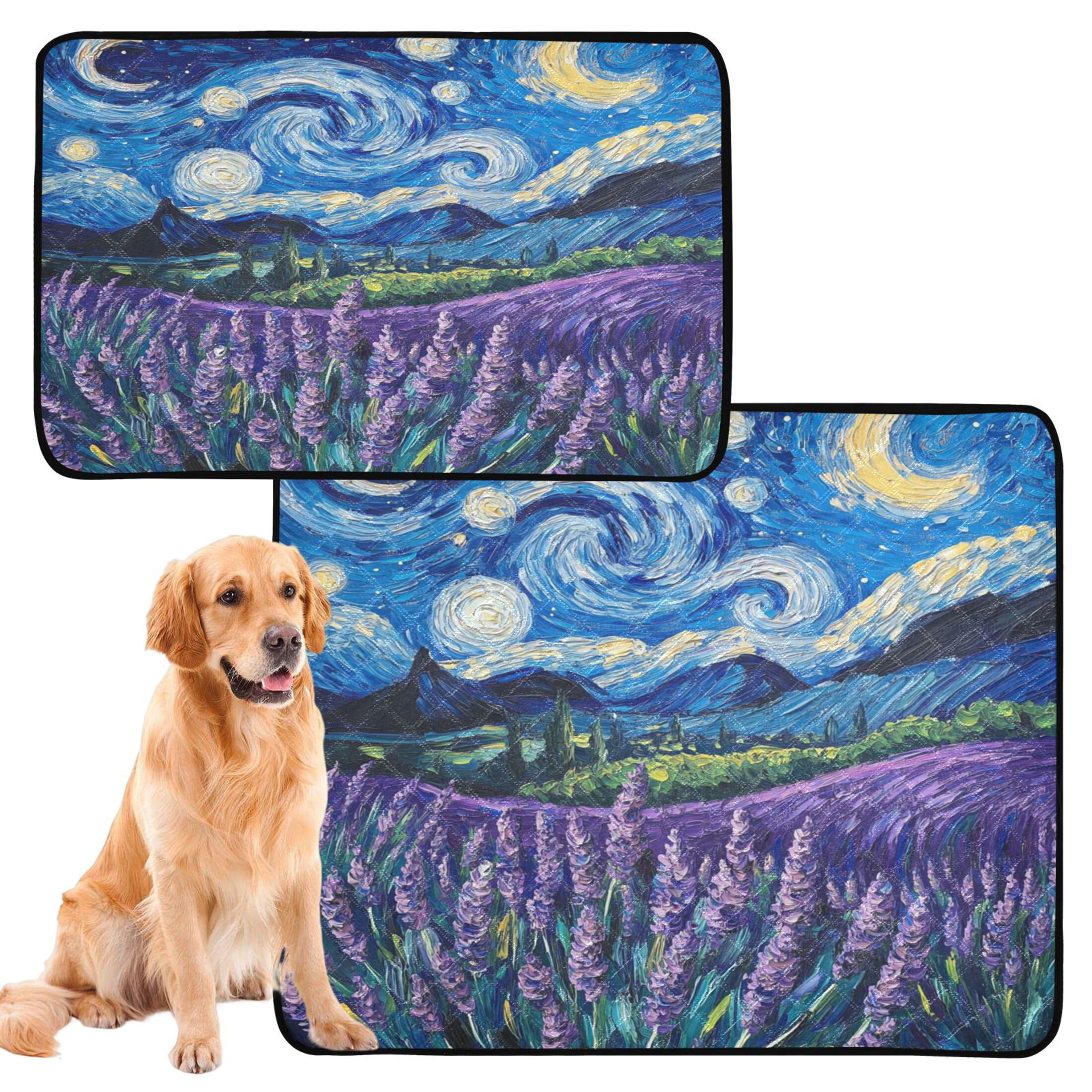 Qxltty Lavender Starry Night Cat litter Pads Pet Set of 3 Diaper Mats Center Anti-leakage Layer Absorbent Soft and Comfortable