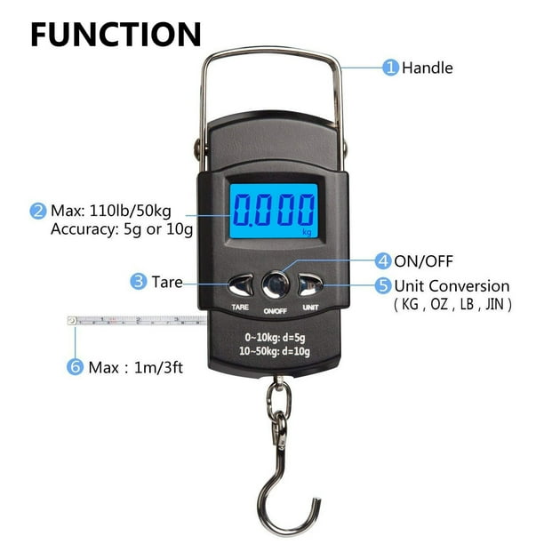 Htscf Digital Lcd Fish Weighing Scale 110lb/50kg, Portable Luggage Weight Scale,handheld Electronic Hanging Hook Scale, Fishing Scale With Measuring T