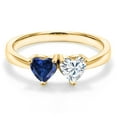thumbnail image 3 of Gem Stone King 18K Yellow Gold Plated Silver Fashion Right-Hand Ring Set with Heart Shape Blue Created Sapphire and Moissanite (1.00 Cttw, Size 9), 3 of 6
