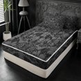 thumbnail image 2 of meiyoeat Spooky Gothic Bat Zipper Full Size Comforter Sets with Fitted Sheet and 2 Pillowcases,Gray Classic Damask Floral Zipper Bedding Set For Adults, Black Gray,Black Reversible,4 Pieces, 2 of 7