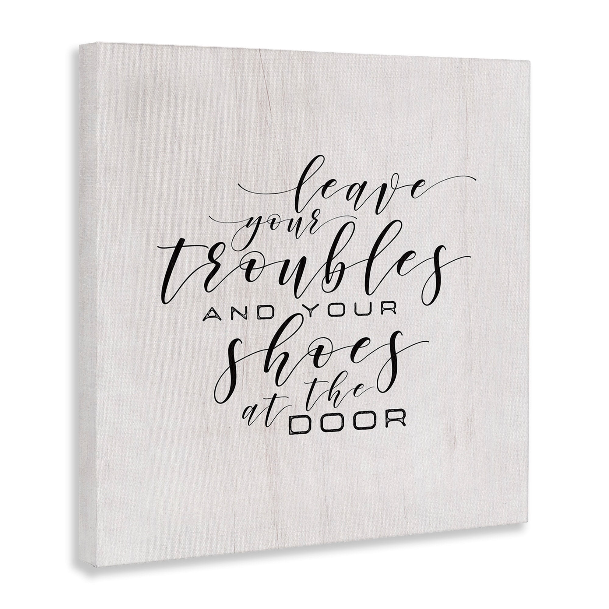 The Stupell Home Decor Collection Leave Your Troubles and Shoes at the Door Stretched Canvas Wall Art, 17 x 1.5 x 17