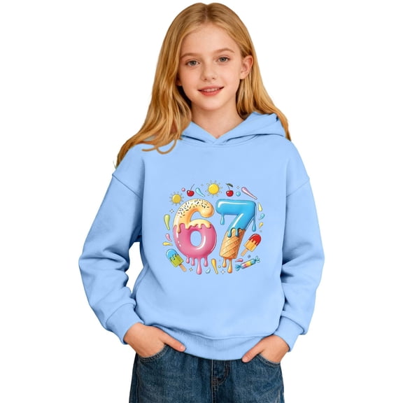 67 Hoodie Girls Fashion 67 Ice Cream Graphic Shirts for Teen Hoodies Long Sleeve Loose Christmas Outfits Oversized Funny Six Seven Sweatshirt Pullover Fall Winter