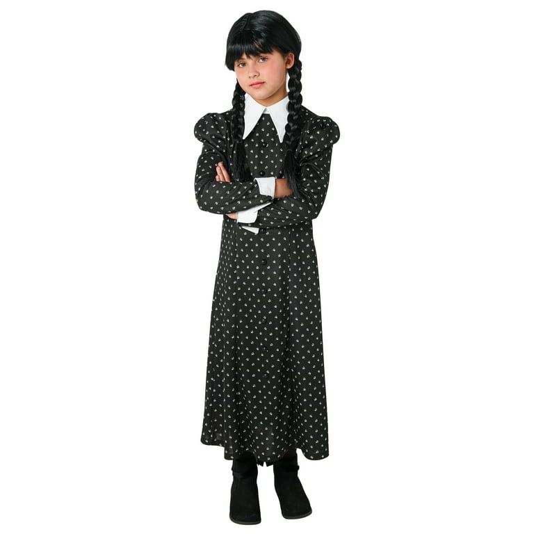 Wednesday Addams Dress Halloween Costume for Children, Girls Size