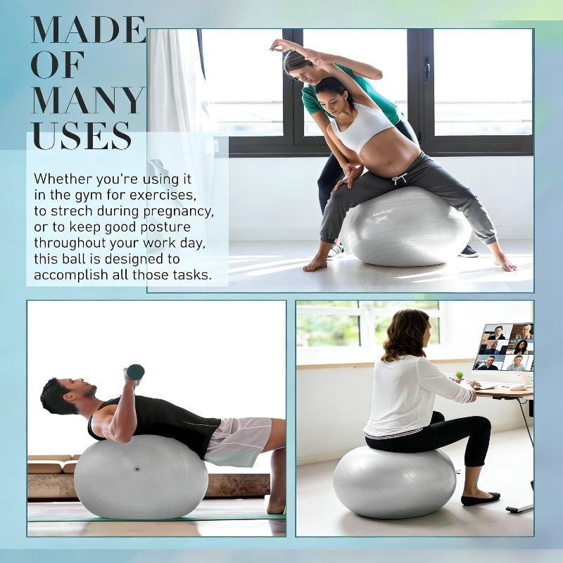 Large Pilates Exercise Ball with Air Pump - Multiple Sizes, PVC Fitness Ball, Polo Toy, Office Chair Alternative, Improves Core Stability And Flexibility