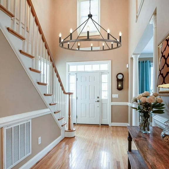 Large Vintage Chandelier Foyer Ceiling Pendant Light Wood Lighting Fixture Hotel