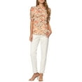 thumbnail image 2 of MODA NOVA Juniors Floral Ruffle Mock Neck Puff Half Sleeves Chiffon Top, 2 of 5