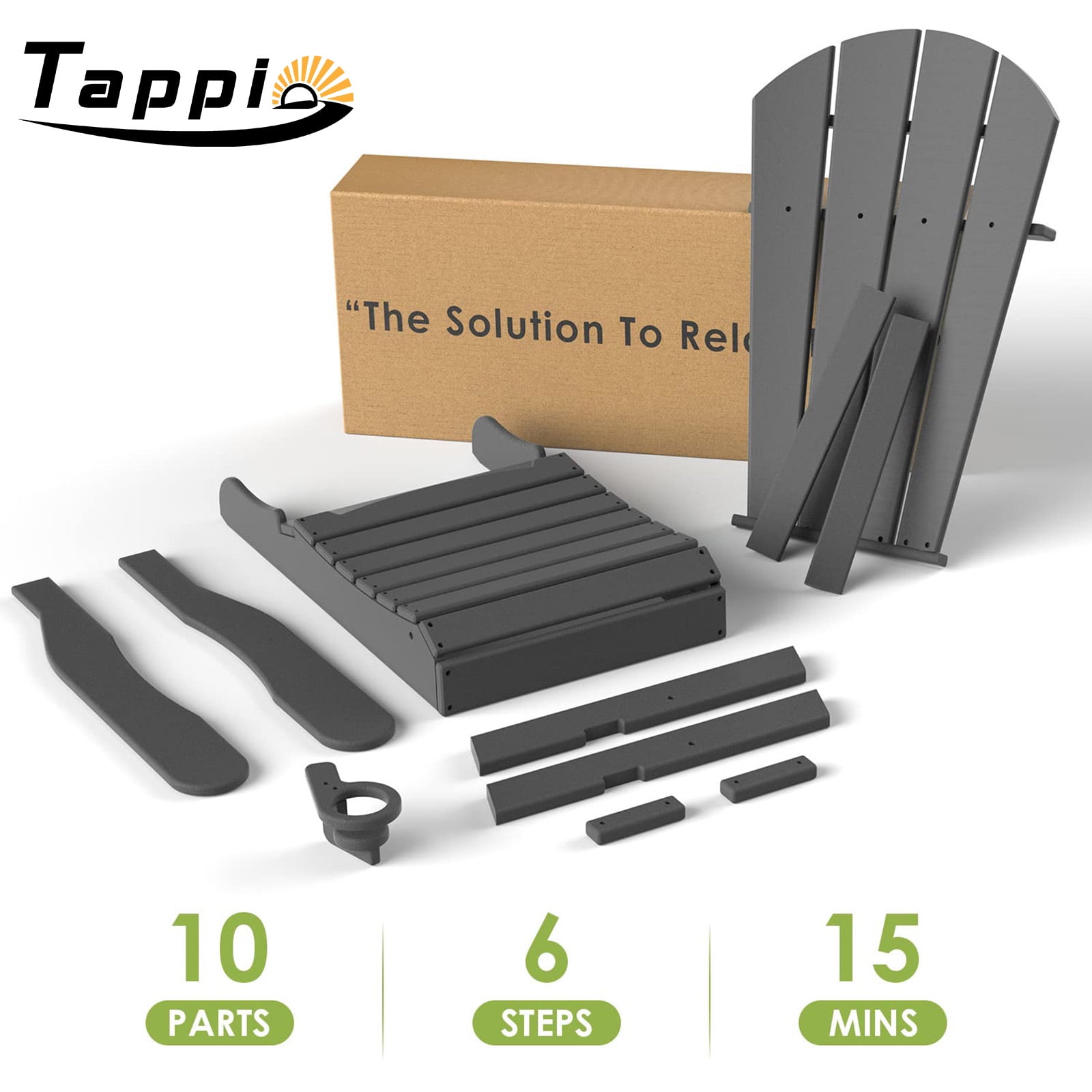 Tappio Foldable HDPE Adirondack Chair, Patio Seat All Weather Outdoor Patio Chair with Cup Holder for Lawn Yard Fire Pit, Wooden Textured, Gray