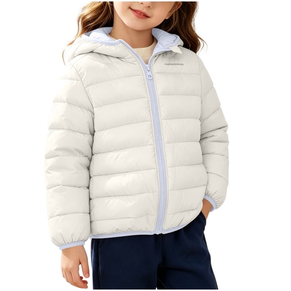 Jalioing Toddler Kids Puffer Jacket Winter Thermal Quilted Jacket Lightweight Zipper Up Hooded Puffy Coat 1-8 Years