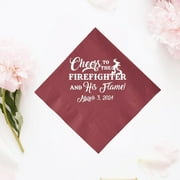 50pcs Cheers to the Firefighter and His Flame Customized Cocktail Napkin Favors and Gifts, Personalized Beverage Wedding Napkin Party Favor，cocktail napkins for reception disposable decorative 5"x5"