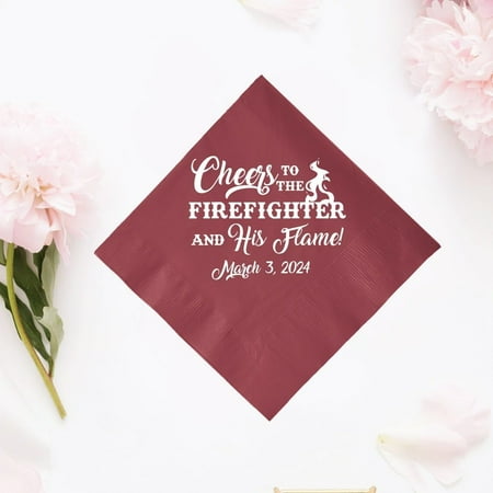 50pcs Cheers to the Firefighter and His Flame Customized Cocktail Napkin Favors and Gifts, Personalized Beverage Wedding Napkin Party Favor，cocktail napkins for reception disposable decorative 5"x5"
