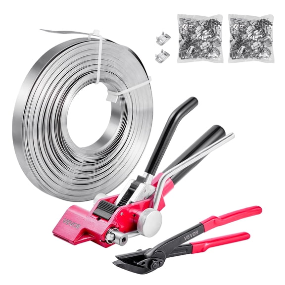 VEVOR Steel Banding Strapping Kit, Heavy Duty Banding Sealer Tool with 200ft Binding Straps, 200 Metal Clasps, Manual Pallet Packaging Strapping Kit for Warehouse, Transportation, Industrial Bundling