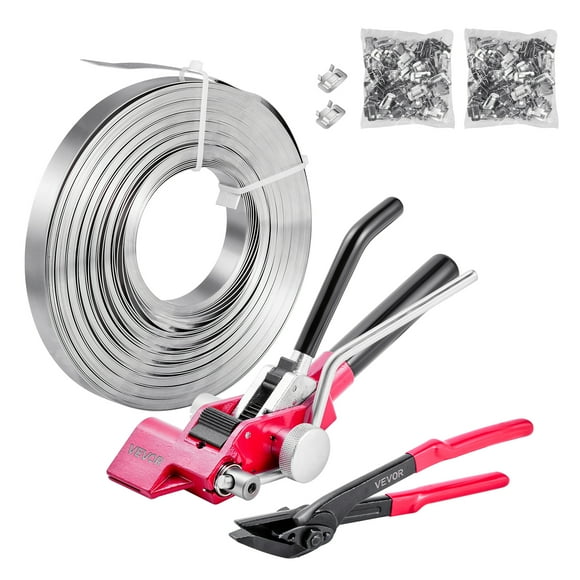 VEVOR Steel Banding Strapping Kit, Heavy Duty Banding Sealer Tool with 200 ft Binding Straps, 200 Metal Clasps, Manual Pallet Packaging Strapping Kit for Warehouse, Transportation, Industrial Bundling