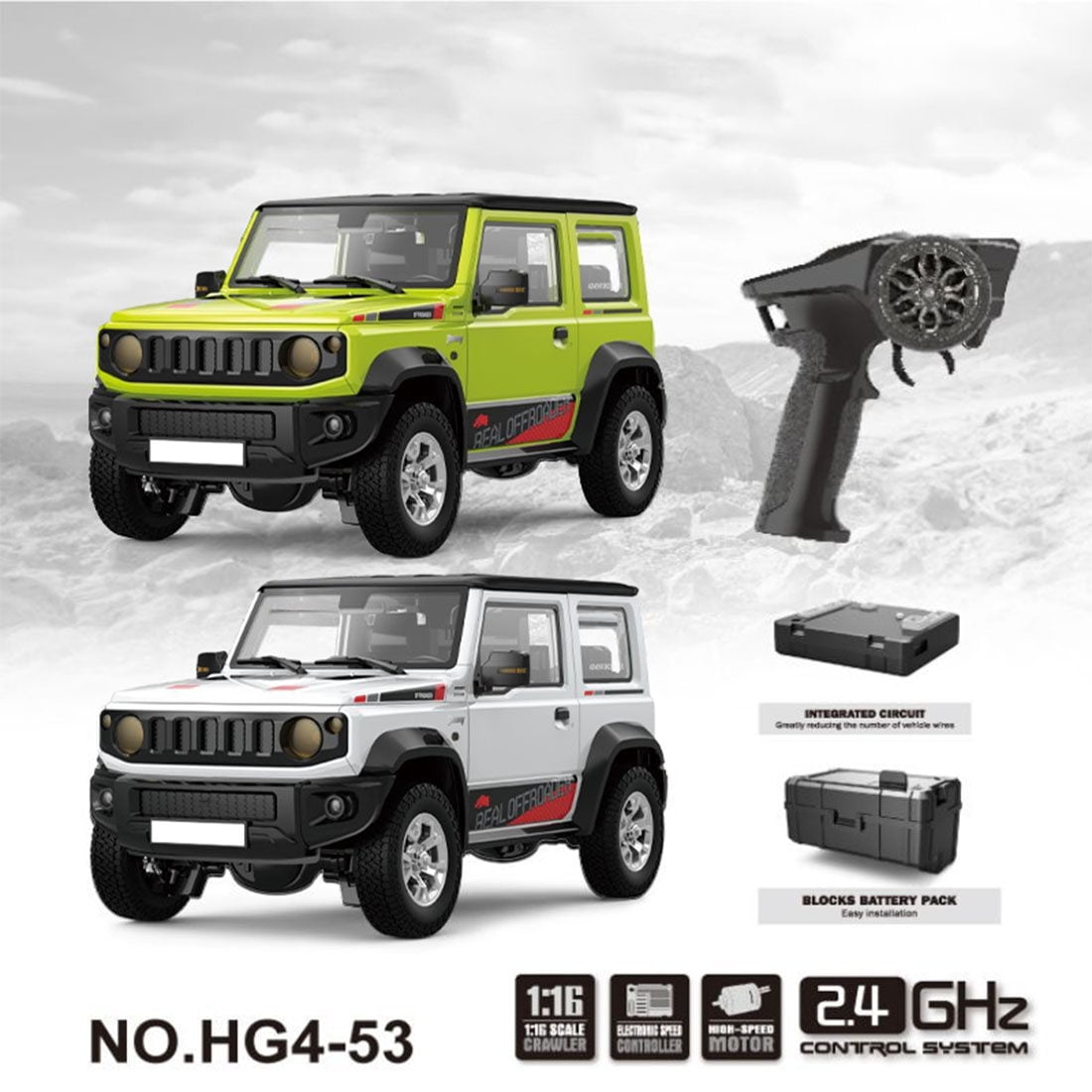 1/16 Scale 2.4GHz 4WD RC Off-Road Car HG4-53 with Smoke Generator & Sound Ready to Run Electric Climbing Vehicle（Green）