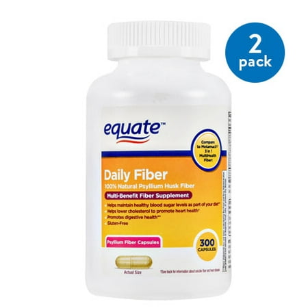 - (2 Pack) Equate Daily Multi-Benefit Psyllium Fiber Capsules, 300 Ct