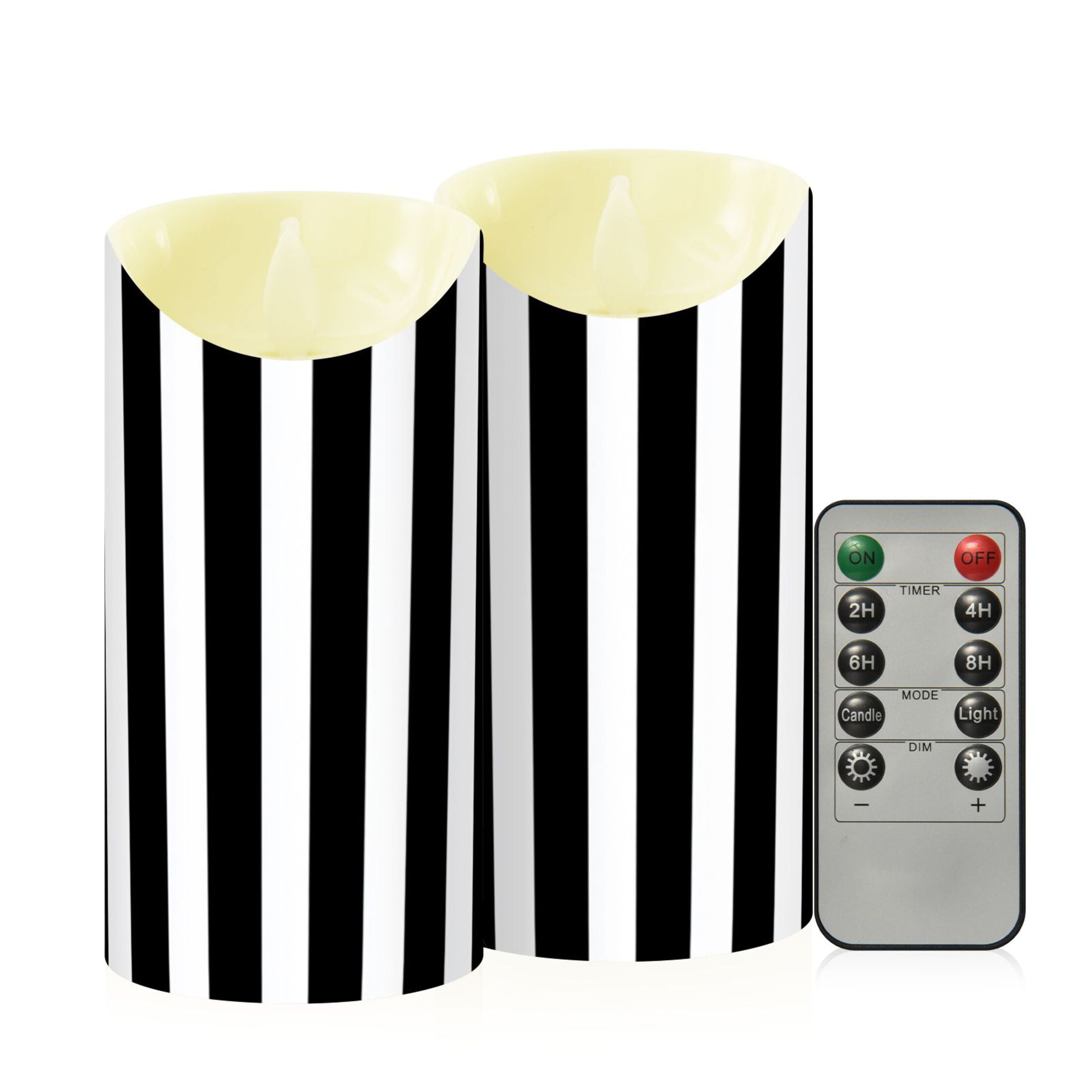 Stripes Lines Pattern Design Flameless Candles 2 PCS with Remote Realistic Moving Flame LED Tapered Pillar Set for Home Decor