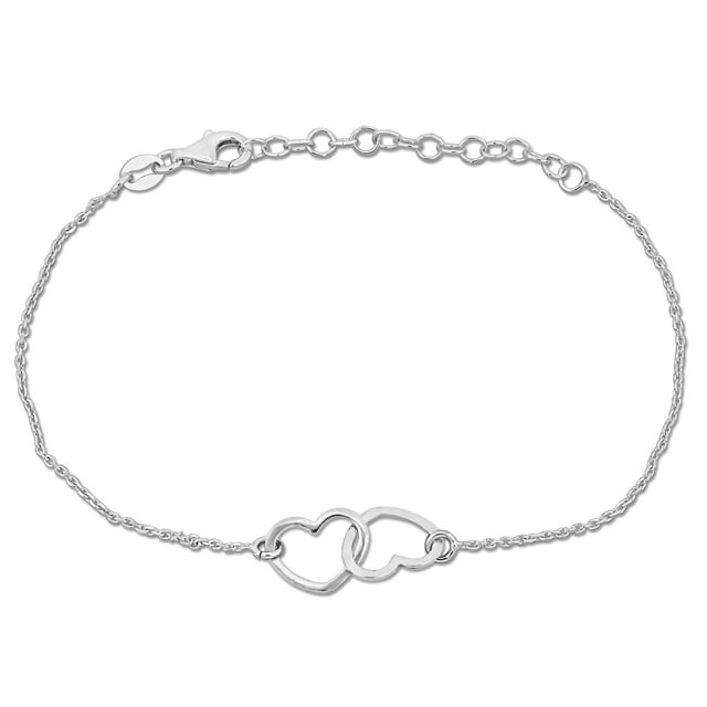 Miabella Double Heart Charm Bracelet in Sterling Silver