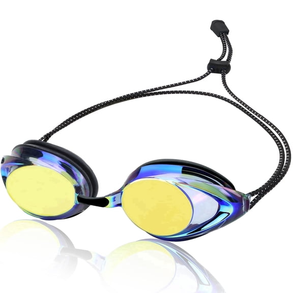 Otionus Adult Swim Goggles with Bungee Strap, Anti-Fog Mirrored Lens, Men and Women