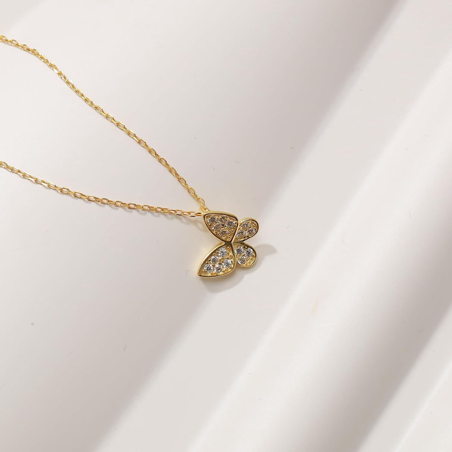 14K Gold Plated Butterfly Necklaces for Women 925 Sterling Silver Cute Butterfly CZ Pendant Necklace Dainty Insect Animal Charm Chain Necklace Jewelry Birthday Gifts for Mom Daughter