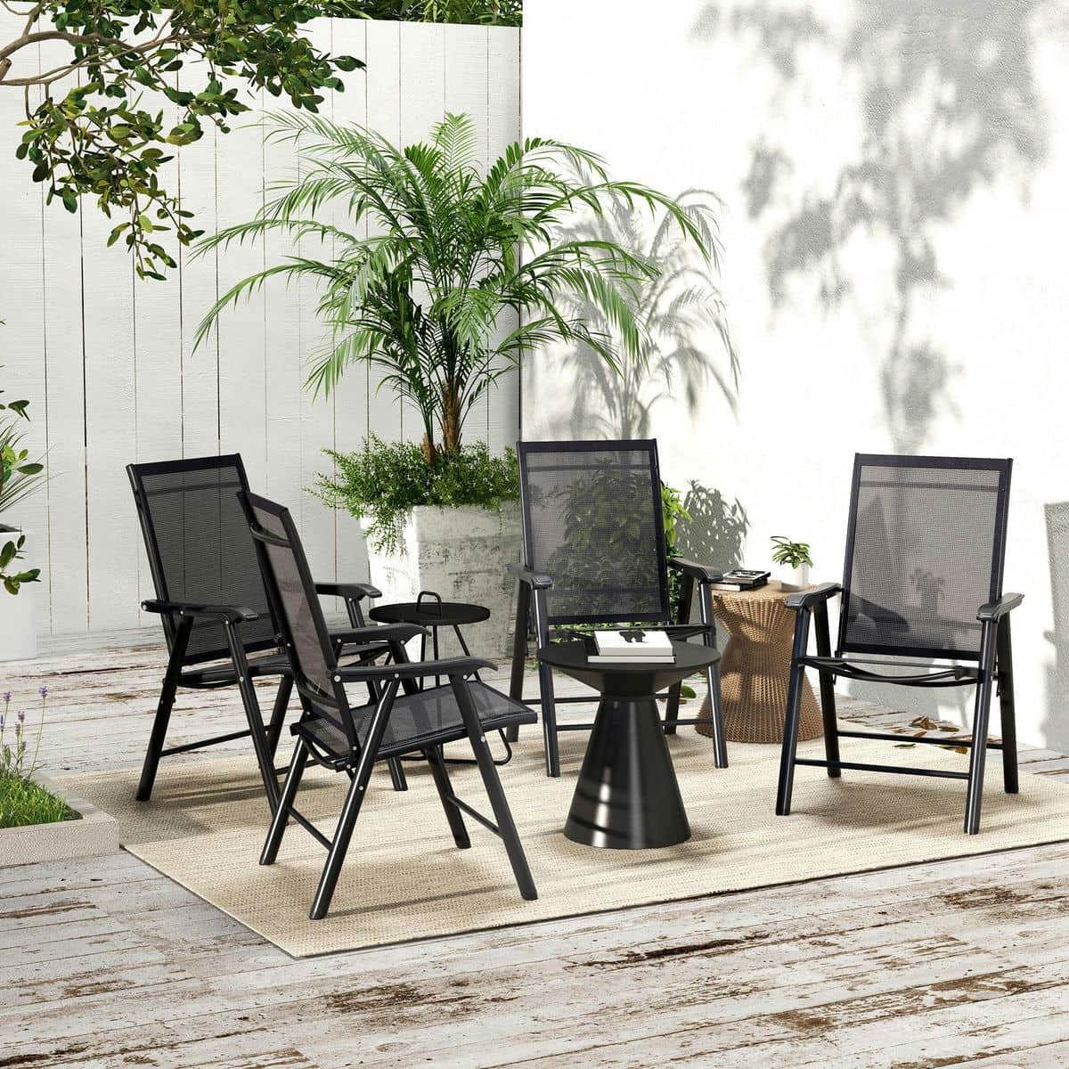 YYAo Folding Chair, Outdoor Lawn Chair,Set of 4 Outdoor Folding Chairs, Stackable Patio Dining Chairs with Armrests, Gray