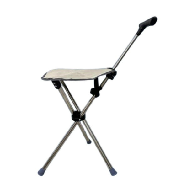 Asiento de bastón,Silla de bastón plegable fácil de transportar,Bastón de senderismo ligero con asiento antideslizante y portátil.,Taburete de caña con soporte para personas Beige