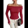 thumbnail image 1 of Blusas Elegantes Informales con Hombros Descubiertos para Mujer, de Corte Entallado, de Larga, para Salir en y Otoño. Rojo Vino S, 1 of 9